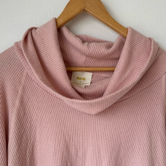 Anthropologie Maeve Womens Pink Ribbed Cowl Neck Sweater Pullover Knit - Picture 3 of 12